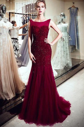 V Neck Sequin Beading Mermaid Sheath Long Prom Dresses JS198