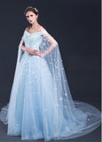 Gorgeous Tulle Off the Shoulder Blue With Lace Appliuqes Prom Dresses