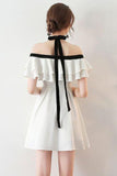 Chic Halter A Line Simple White Off the Shoulder Chiffon Cheap Short Homecoming Dress JS751