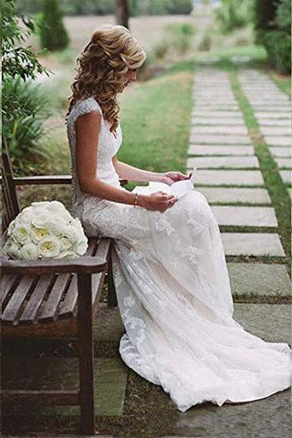 Sexy V Neck Back Hole Full Lace Mermaid Ivory Wedding Dresses,Bridal Dresses PW326