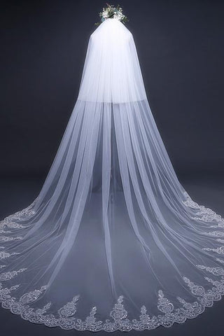 Cathedral Tulle Lace Ivory Wedding Veil Bridal Veil Wedding Veil JS288