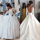 Ball Gown Long Sleeve Backless Ivory Wedding Dresses Long Cheap Bridal Dresses