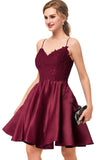 Cute V Neck Sleeveless A Line Lace Short Homecoming Dresses With Pockets