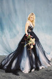 Chic A-Line Scoop Black Appliques Sweetheart Tulle Evening Dresses Prom Dresses UK JS266