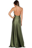 Elegant Simple Sexy Backless High Split Long V-Neck Open Back Green Prom Dresses