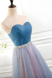 Elegant Tulle Long Vintage Sleeveless Sweetheart Strapless Blue Lace-up Prom Dresses JS778