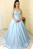 Blue Satin A-Line Princess Sweetheart Neck Strapless Lace up Long Sleeveless Prom Dresses UK JS286