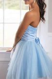 Light Blue Strapless A Line Lace up Short Homecoming Dresses