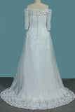 A Line White Off the Shoulder Half Sleeves Lace Appliques Tulle Wedding Dresses JS817