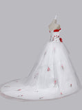 Stunning Ball Gown Strapless Wedding Dress with Embroidery Handmade Flower Lace-up JS450