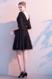 Black Deep V Neck Half Sleeves A Line Short Homecoming Dresses