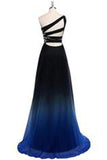 Dreamy A-line One Shoulder Sweep Train Chiffon Prom/Evening Dresses With Beads JS854