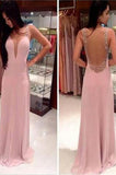 Pink Long Chiffon See Through Sexy V-Neck Sleeveless A-Line Yarn Prom Dresses JS18