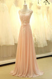 Gorgeous A-line Chiffon Floor-Length Appliques Long Evening Dress Prom Party Dresses