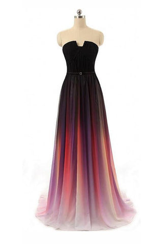 Long Sexy Gradient Ombre Sleeveless Black Navy Blue Chiffon A-Line Prom Dresses JS161