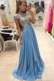 Hot Selling Beading Bodice A-Line Short Sleeves Empire Waist Long Prom Dresses JS157