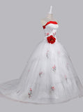 Stunning Ball Gown Strapless Wedding Dress with Embroidery Handmade Flower Lace-up JS450