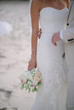 Subtle Sweetheart Strapless Lace Mermaid White Sleeveless Tulle Beach Wedding Dresses JS278