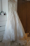 Sheer Castle Ivory Ball Illusion Back Appliques Lace Chapel Train Wedding Dress JS198