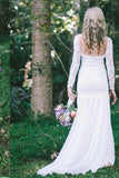 Lace Long Sleeve Beach Backless Outdoor Garden Handmade Women's Wedding Dress JS56