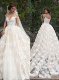 Glamorous Jewel Cap Sleeves White Court Train Wedding Dress with Lace Top JS83