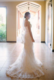 Subtle Sweetheart Strapless Lace Mermaid White Sleeveless Tulle Beach Wedding Dresses JS278