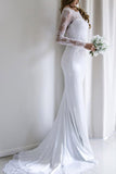 Elegant Lace Long Sleeves Mermaid Backless White Long Wedding Dress with Train JS164