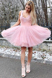 Pink Tulle Sleeveless Appliques Short Homecoming Dresses