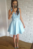 Blue V Neck Sleeveless Appliques Short Homecoming Dresses