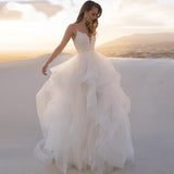 A-Line Princess Tulle Lace Cheap Backless Wedding Dresses