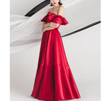 Satin Ruffle Off The Shoulder Special Prom Dresses Evening Dresses