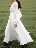 Long Sleeves Wedding Dresses A Line Chiffon Simple Wedding Party Dresses