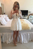 White Deep V Neck Long Sleeve Appliques Short Homecoming Dresses