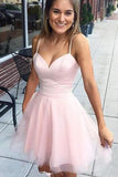 Cute Pink Sleeveless Tulle Short Prom Dresses