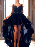 Elegant High Low Half Sleeves Sweetheart Black Backless Lace Evening Dresses JS820