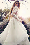 Glamorous V-Neck Backless Sweep Train Long Sleeves Lace Organza Wedding Dresses