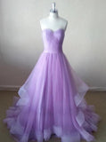 Hot Sale Charming Sweetheart A-line Tulle Floor Length Strapless Sleeveless Evening Dresses JS45