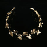 GETNOIVAS Gold Pearl Leaf Headband Tiaras de Noiva Bridal Hair Jewelry Headpiece