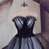 A Line Tulle High Low Sweetheart Strapless Sleeveless Prom Dresses Homecoming Dresses JS25