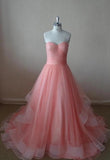 Hot Sale Charming Sweetheart A-line Tulle Floor Length Strapless Sleeveless Evening Dresses JS45