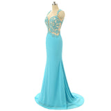 Mint Sheer Back Scoop Chiffon Mermaid Prom Dresses Sleeveless Prom Dresses JS796