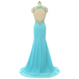 Mint Sheer Back Scoop Chiffon Mermaid Prom Dresses Sleeveless Prom Dresses JS796