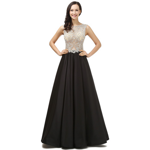 Beading Bodice Black Floor Length Prom Dresses Evening Dresses