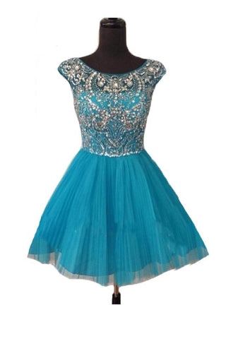 Blue Short Prom Dresses Homecoming Gowns Fitted Party Dress Sparkly Cocktail Dress JS898