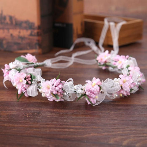 Colorful Crystal Wreath Flower Halo Pearl Bridal Floral Crown Hair Wreath Wedding Headpiece