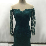 Mermaid Long Sleeves Lace Court Train Green Scoop Prom Dresses JS366