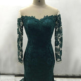 Charming Off-the-shoulder Dark Green Mermaid Lace Prom Dress with Long Sleeves