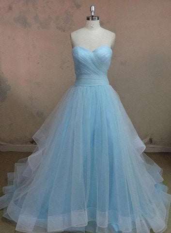 Hot Sale Charming Sweetheart A-line Tulle Floor Length Strapless Sleeveless Evening Dresses JS45