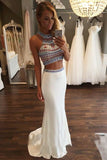 Hot Sale Charming Two Pieces Beading Mermaid Evening Dress Chiffon 2 Pieces Formal Dress JS723