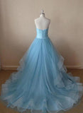 Hot Sale Charming Sweetheart A-line Tulle Floor Length Strapless Sleeveless Evening Dresses JS45